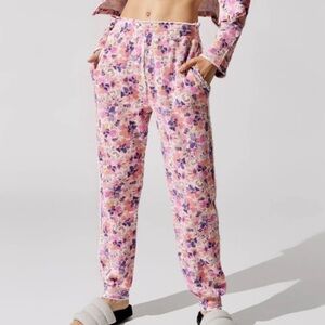 LoveShackFancy Clea Joggers 100% Cotton Floral Waffle Knit Pockets Comfy XL EUC